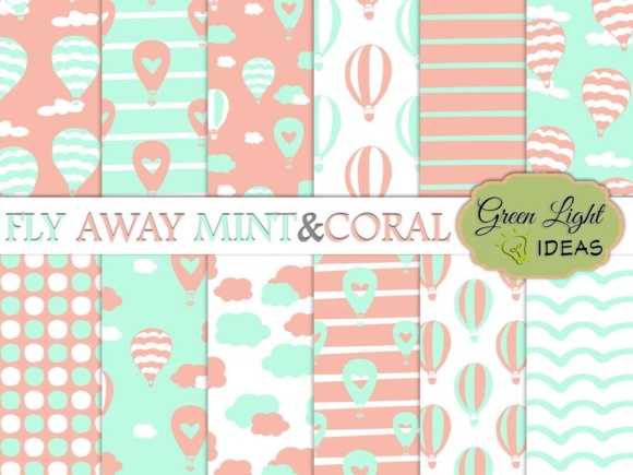 Hot Air Balloons Digital Papers, Mint and Coral Backgrounds: A Strategic Creative Asset for Modern Designers and Entrepreneurs