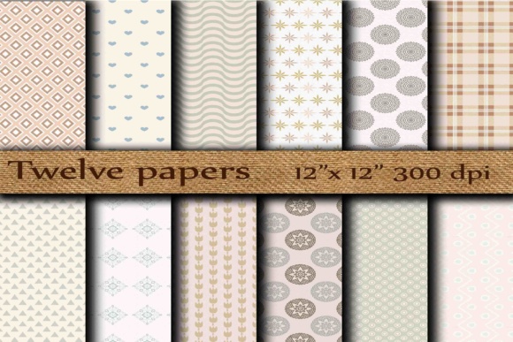 Scrapbook Papers That Elevate Your Creative Projects: Shabby Chic Beige & Blue Hearts, Geometric Shapes, Tartan, Circles, and Decoupage Designs